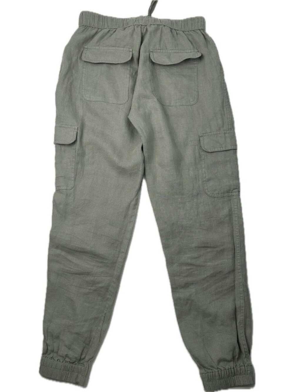 Nicole Miller 100% Linen Casual Cargo Pockets Drawstring Jogger Pants S Green - Picture 3 of 8